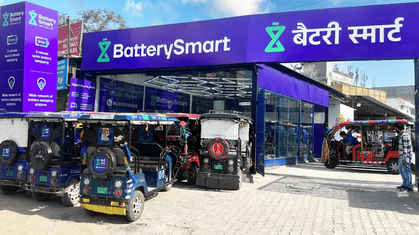 Battery Smart battery-swapping station serving electric three-wheelers in India.
