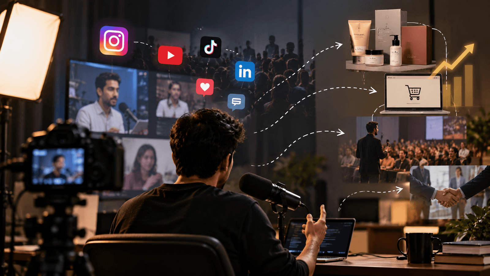 Founder’s personal brand being used as a distribution channel through podcasts, social media and digital content.